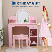 Coiffeuse Garvee pour enfants avec lumière LED, tabouret et étagère, en MDF rose, pour filles de 3 à 9 ans, chambre et salle de jeux