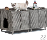 Garvee meuble cache-litière pour chat en rotin, grand espace ventilé avec tapis amovible, multifonction, pour salon et chambre, gris - gris