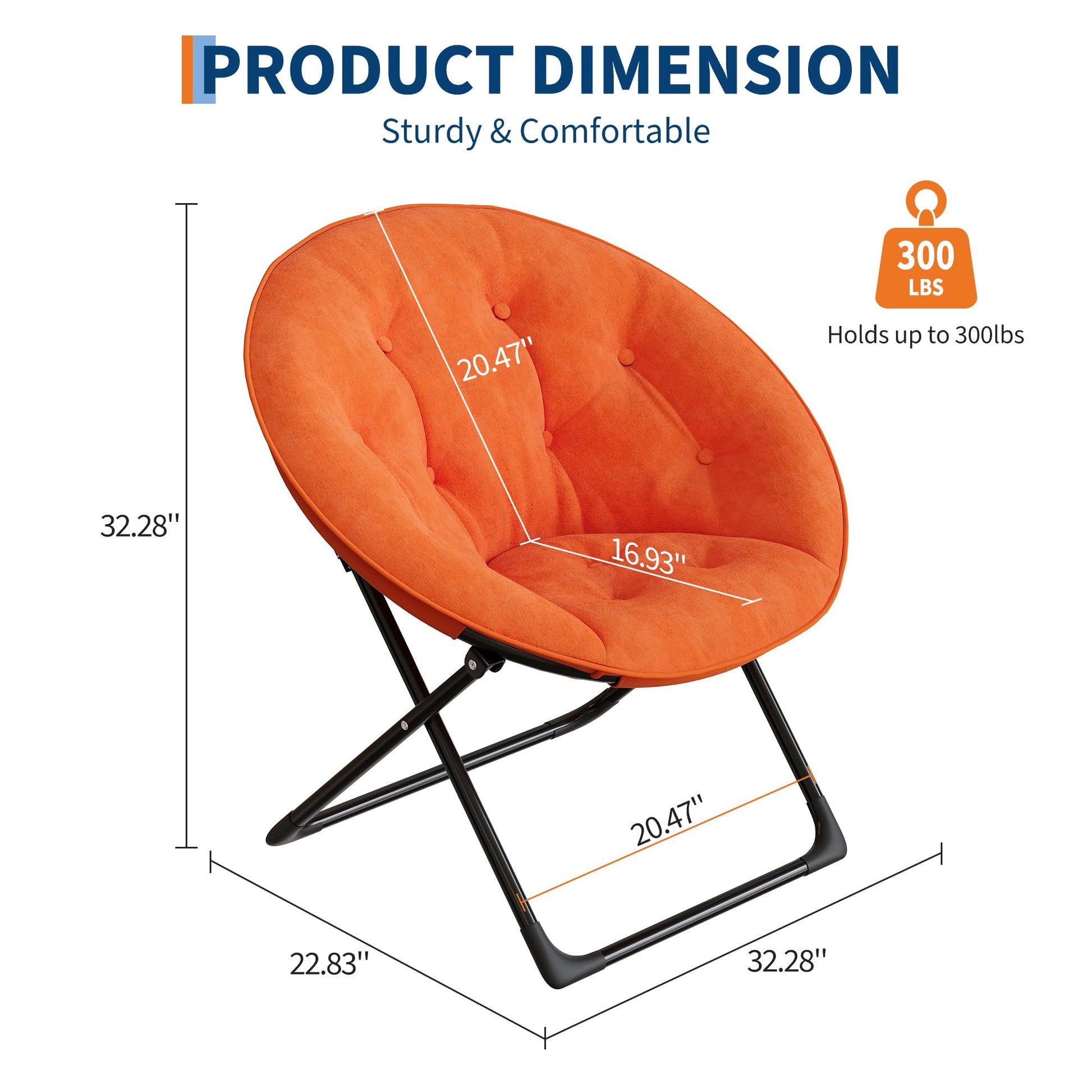 Fauteuil Garvee Saucer Lounge Chair avec structure en métal doré, revêtement surdimensionné en fausse fourrure, pliable, confortable, orange pour chambre et salon