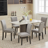 Ensemble de 2 chaises de salle à manger rembourrées Garvee, tissu, garniture cloutée, pieds en bois, ergonomiques, modernes, gris clair, cuisine et restaurant