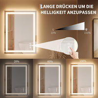 Miroir de salle de bain Garvee avec éclairage intégré 50 x 70 cm, antibuée, 3 couleurs d'éclairage, intensité réglable, miroir LED avec interrupteur tactile
