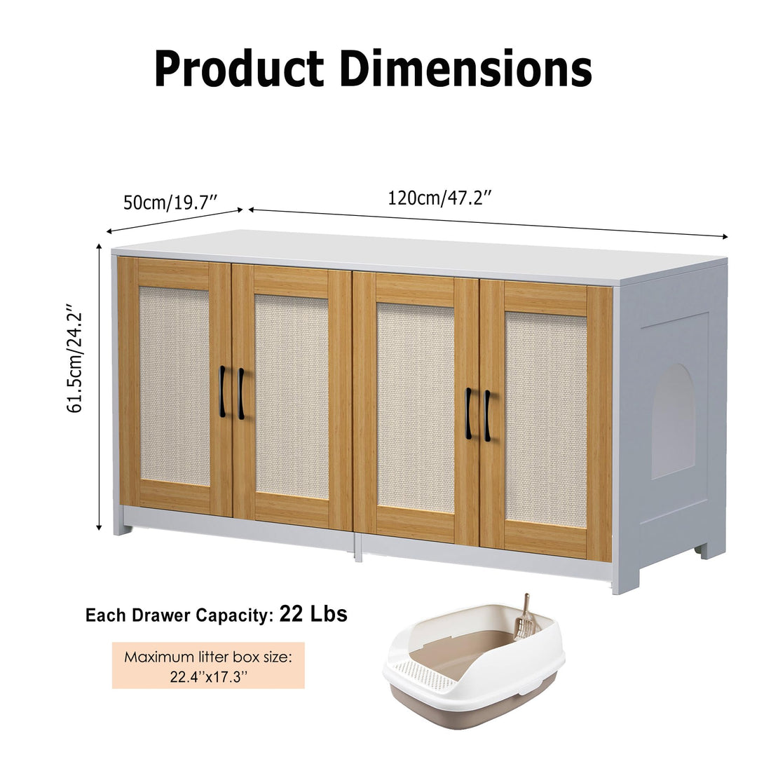 Enclos double pour litière Garvee avec portes en sisal pour 2 chats, 120 cm, blanc, meuble TV pour chat d'intérieur