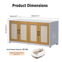 Enclos double pour litière Garvee avec portes en sisal pour 2 chats, 120 cm, blanc, meuble TV pour chat d'intérieur