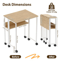 Bureau pliant à roulettes Garvee, bureau d'ordinateur pliable de 63 cm (24,8 po), structure en acier, idéal pour le bureau à domicile et la salle d'étude, gain de place, noir