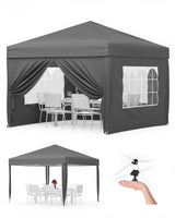 Garvee Tonnelle pliante 3x3m bleue, toile Oxford 420D, cadre acier, 4 parois, hauteur réglable, jardin et camping - Gris