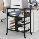 Garvee Meuble imprimante mobile à roulettes, 4 niveaux avec étagères, ports USB et prises intégrées, structure en acier robuste, noir rustique, pour bureau et maison - Noir