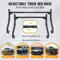 Porte-échelle Garvee réglable en acier robuste pour camionnettes, capacité de 363 kg (800 lb), extensible sans perçage, noir, pour le transport extérieur.