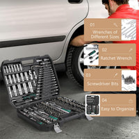 Coffret d'outils Garvee 216 pièces avec entraînements 1/4", 3/8" et 1/2", cliquet à changement rapide 72 dents, coffret robuste pour réparations automobiles et domestiques