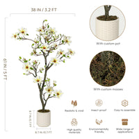 Garvee Plante artificielle de magnolia 150 cm en pot blanc, réaliste et durable, pour maison et bureau