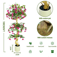 Bougainvillier artificiel rose Garvee de 1,8 m, réaliste et facile d'entretien, en soie, pour une utilisation intérieure et extérieure, léger et polyvalent