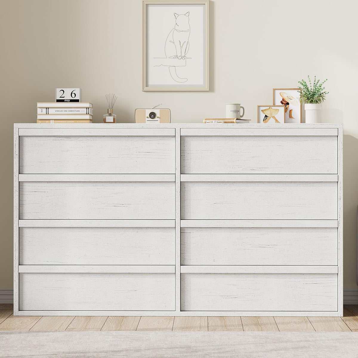 Garvee commode à 8 tiroirs avec grand espace de rangement pour la chambre et le salon, 137 cm, bois