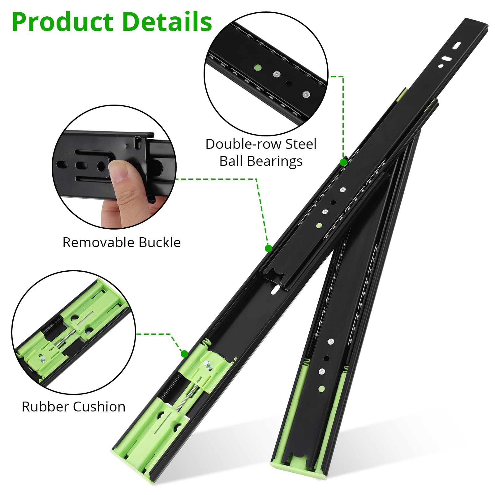 Coulisses de tiroir robustes Garvee 40,6 cm (16 po), capacité de charge de 45 kg (100 lb), extension complète, en acier, silencieuses, montage latéral pour cuisine et bureau, robustes, durables et silencieuses.