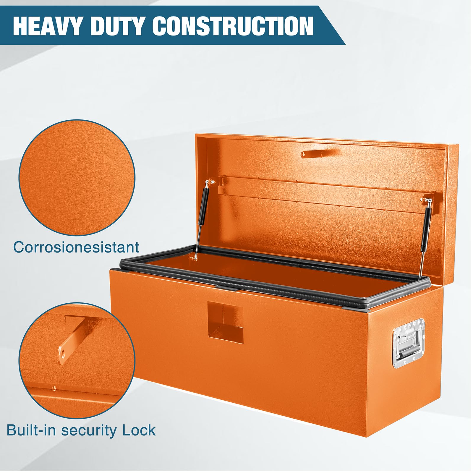Garvee Coffre à Outils HHF 12 Gauges 38 × 38 × 91 cm, Fer Renforcé, Organisateur Étanche, pour Remorque et Camping-car, Orange