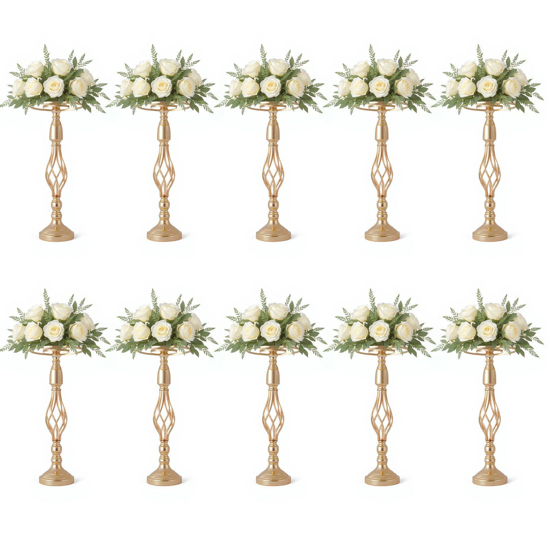 Supports à fleurs en métal Garvee, lot de 10, décoration de table de mariage, élégants modèles rotatifs, métal et cristal, antirouille, pour les fêtes et la maison, 52 cm, argent