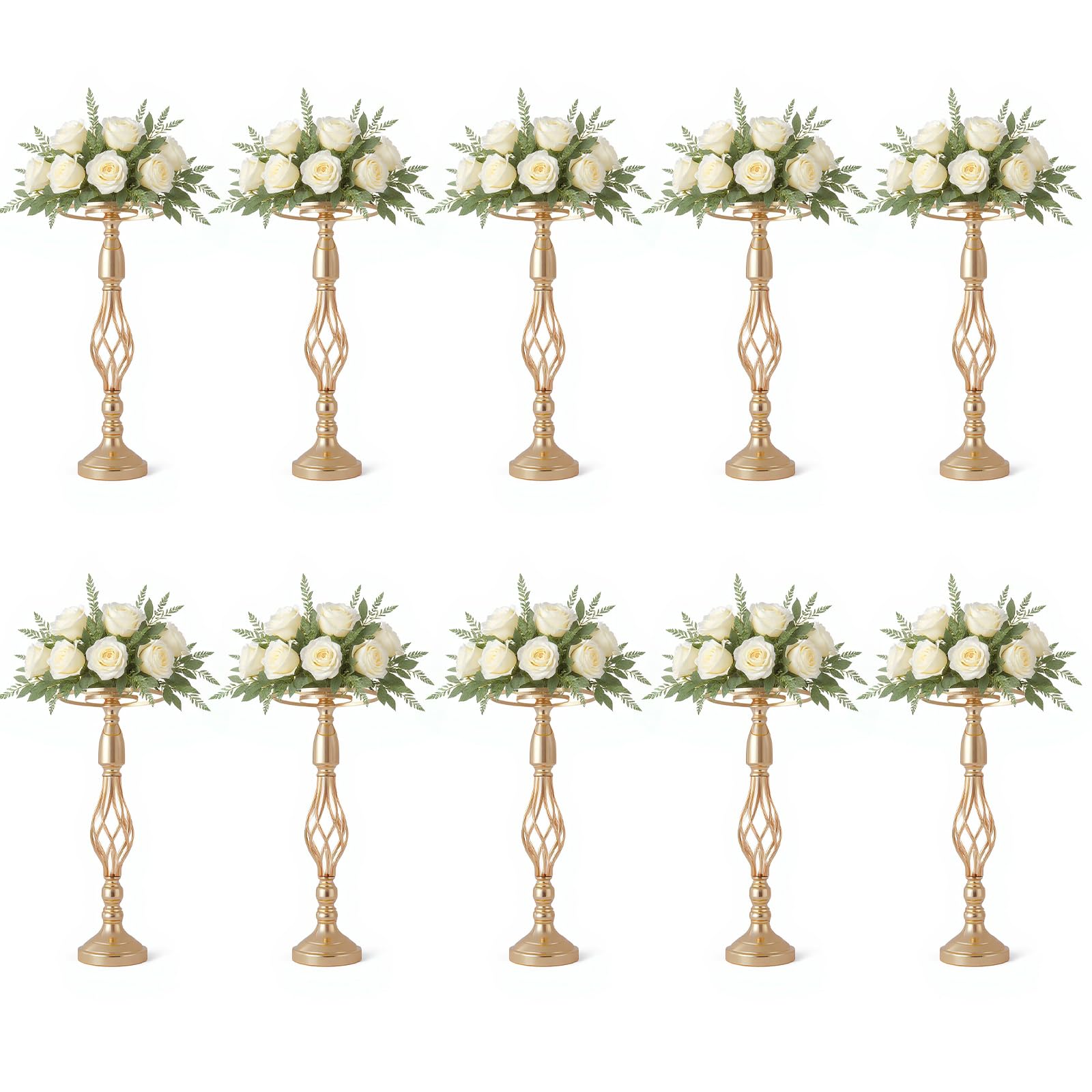 Supports à fleurs en métal Garvee, lot de 10, décoration de table de mariage, élégants modèles rotatifs, métal et cristal, antirouille, pour les fêtes et la maison, 52 cm, argent