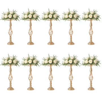 Supports à fleurs en métal Garvee, lot de 10, décoration de table de mariage, élégants modèles rotatifs, métal et cristal, antirouille, pour les fêtes et la maison, 52 cm, argent