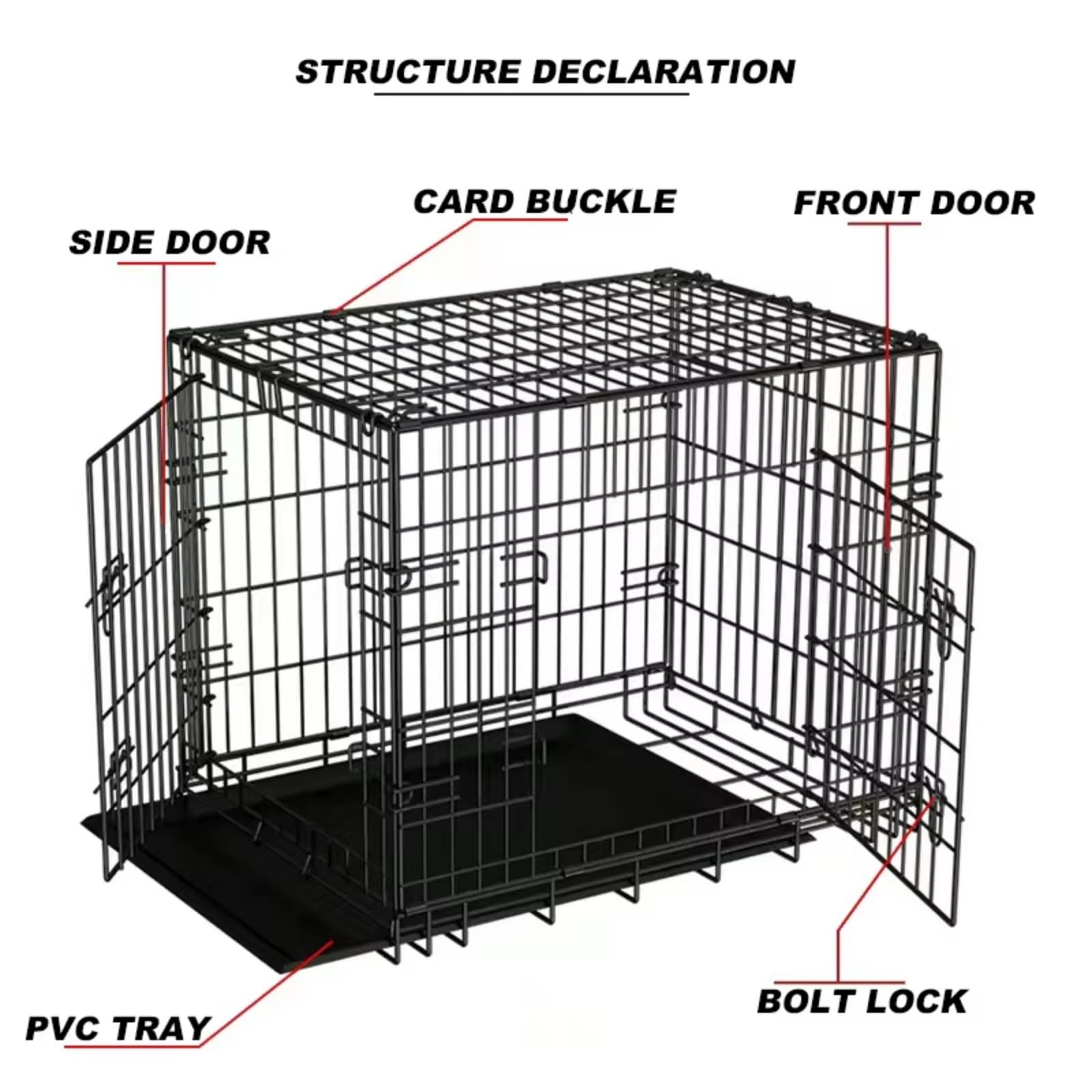 Cage de transport Garvee 122 cm avec tiroir, pliable, en tube d'acier, double porte, portable pour petits animaux, idéale pour les voyages et la maison, 122 x 76 x 81 cm, noire