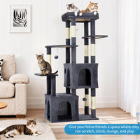Garvee Arbre à Chat 155 cm Multi-Niveaux pour Grands Chats, Tour Stable avec Grande Plateforme, Gris Foncé, Intérieur