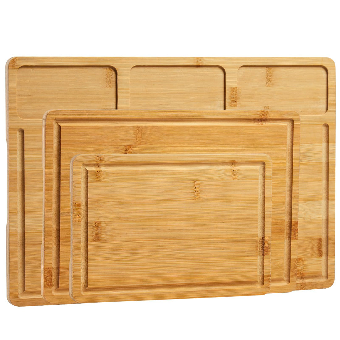 Ensemble de planches à découper en bambou Garvee, 3 pièces, avec poignées intérieures et rainures à jus, 40,6 x 27,9 cm (bois naturel)