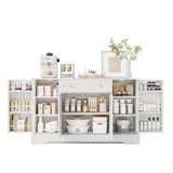 Garvee Buffet blanc 140 cm en bois, tiroir, grand rangement et étagères réglables, pour cuisine, salle à manger ou salon