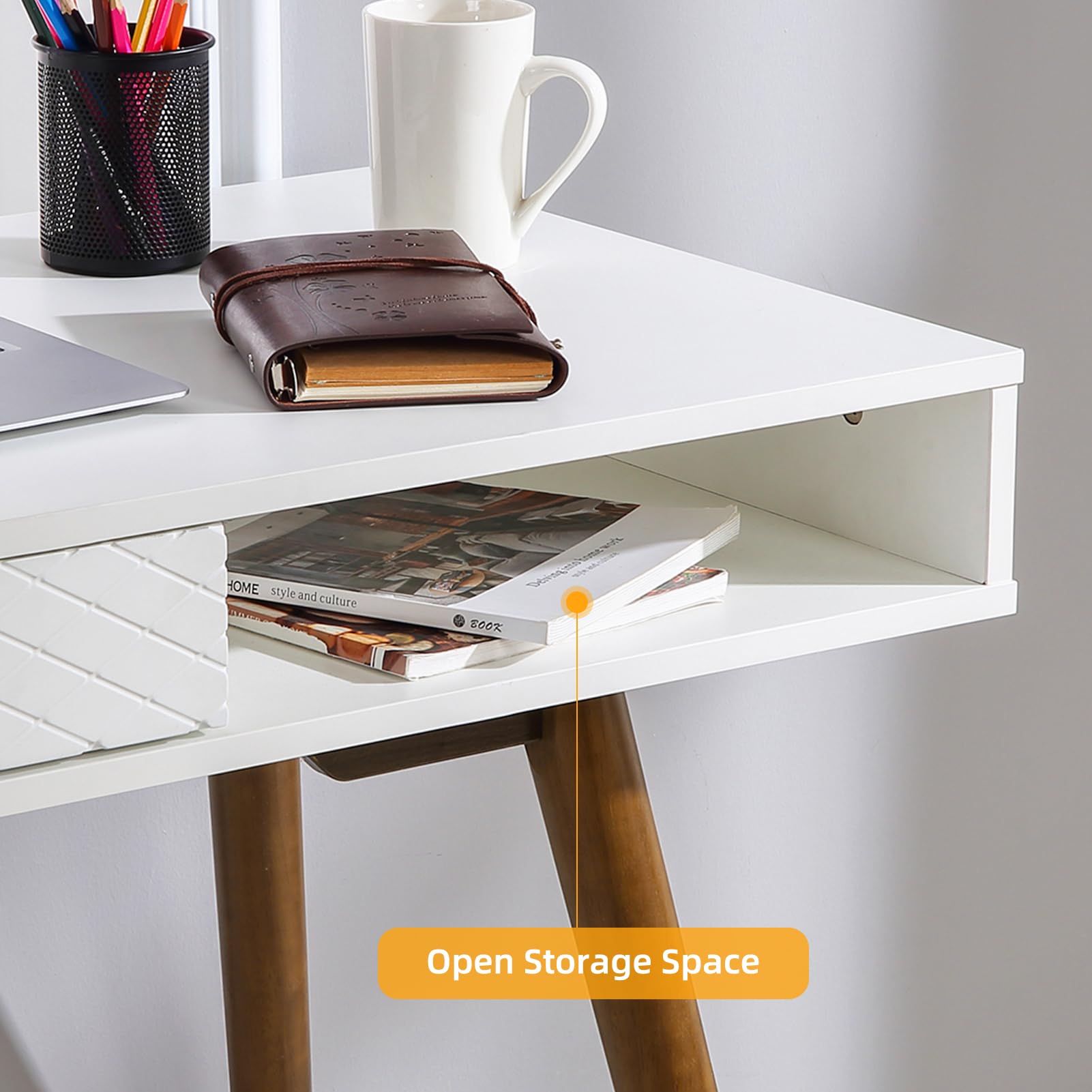 Bureau moderne blanc Garvee avec tiroirs pour bureau et chambre à coucher, 108 x 50 x 75 cm, bois