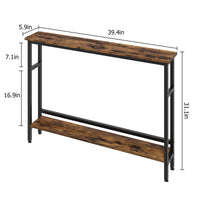 Garvee Console étroite 15 cm, table de canapé 2 niveaux avec étagère réglable, idéale salon, entrée et couloir, marron rustique