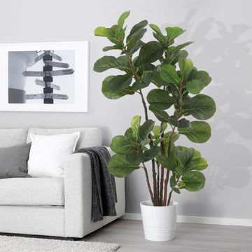 Ficus lyrata artificiel Garvee de 120 cm (4 pi) avec 72 feuilles et pot en ciment robuste, idéal pour la maison et le bureau. Entretien facile. Vert foncé.