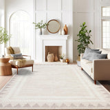 Garvee tapis lavable 240 × 300 cm, couleur crème, moderne, antidérapant, bordure géométrique, poils courts, polyester, pour salon et chambre