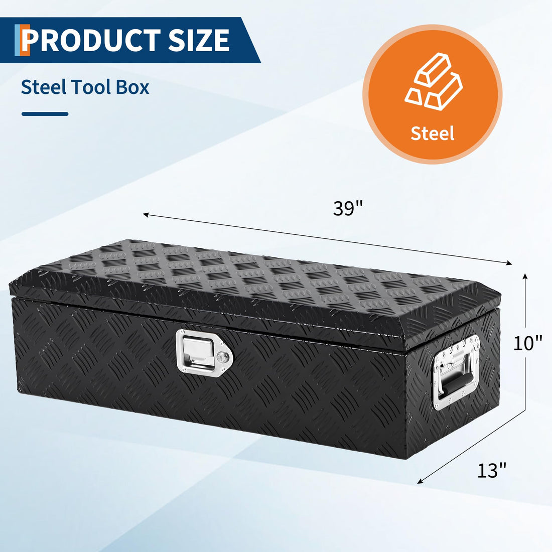 Garvee coffre à outils 99,1 cm en aluminium pour camionnettes, étanche, verrouillable, robuste, avec poignée, pour atelier et transport, argent