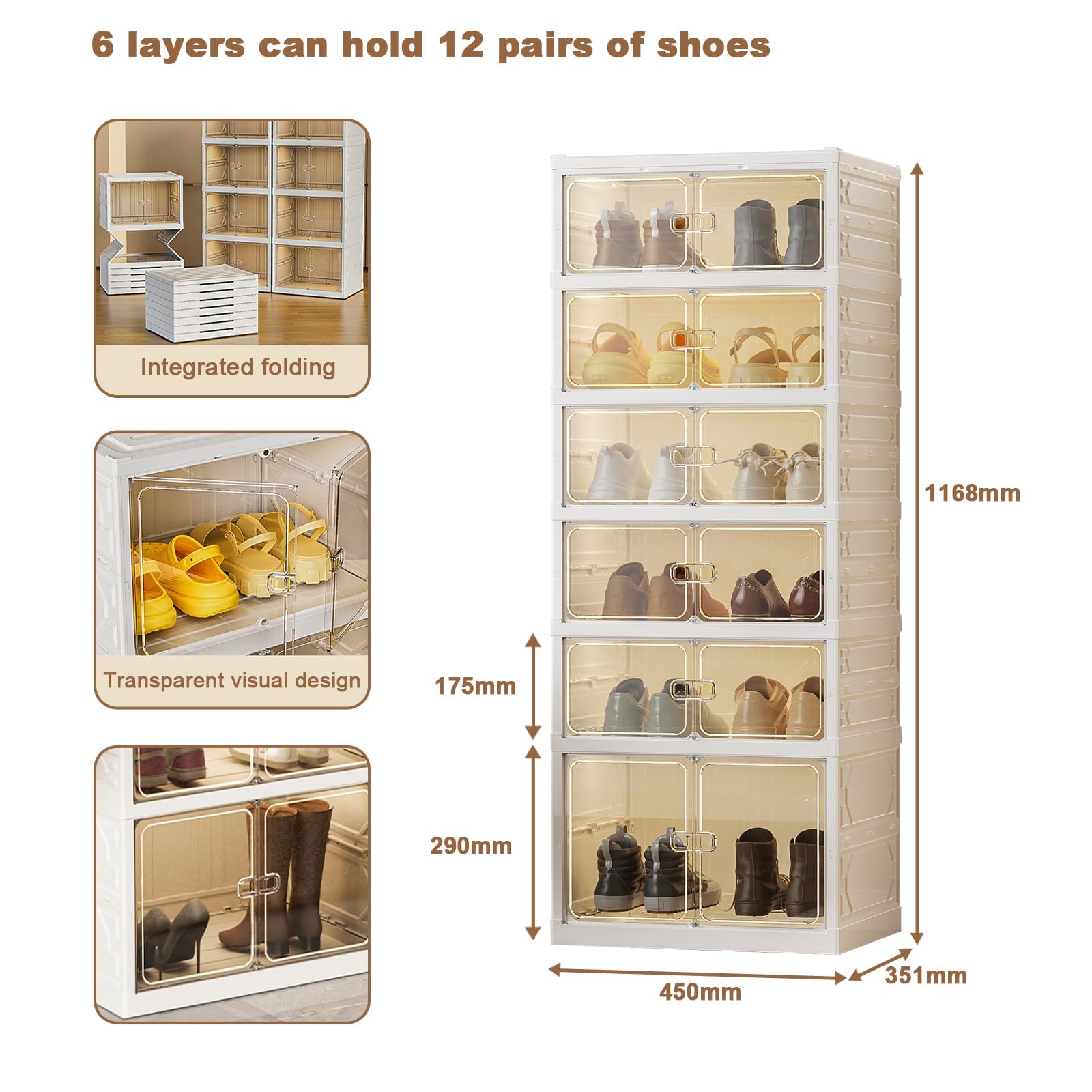 Étagère à chaussures pliable Garvee à 6 niveaux avec housse, robuste, anti-poussière, en PP+PS, pour entrée et salon, 6 ou 9 niveaux, transparente