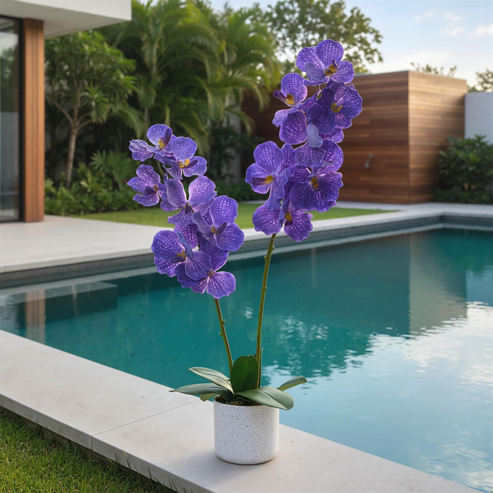 Orchidée Phalaenopsis artificielle Garvee de 79 cm (31 po) avec 14 fleurs, pot blanc, décoration pour salon et bureau, entretien facile, longue durée