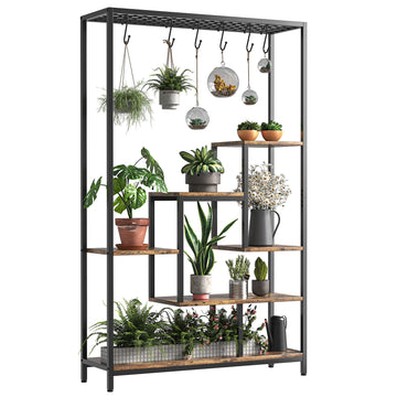 Garvee Support pour plantes d'intérieur, structure métallique à 5 niveaux avec crochets pour balcon et salon, 180 cm (70, 23 cm), marron
