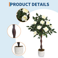 Rosier artificiel Garvee de 90 cm (lot de 2) avec roses blanches, facile d'entretien, en polyester, pot robuste pour la décoration du salon et du bureau