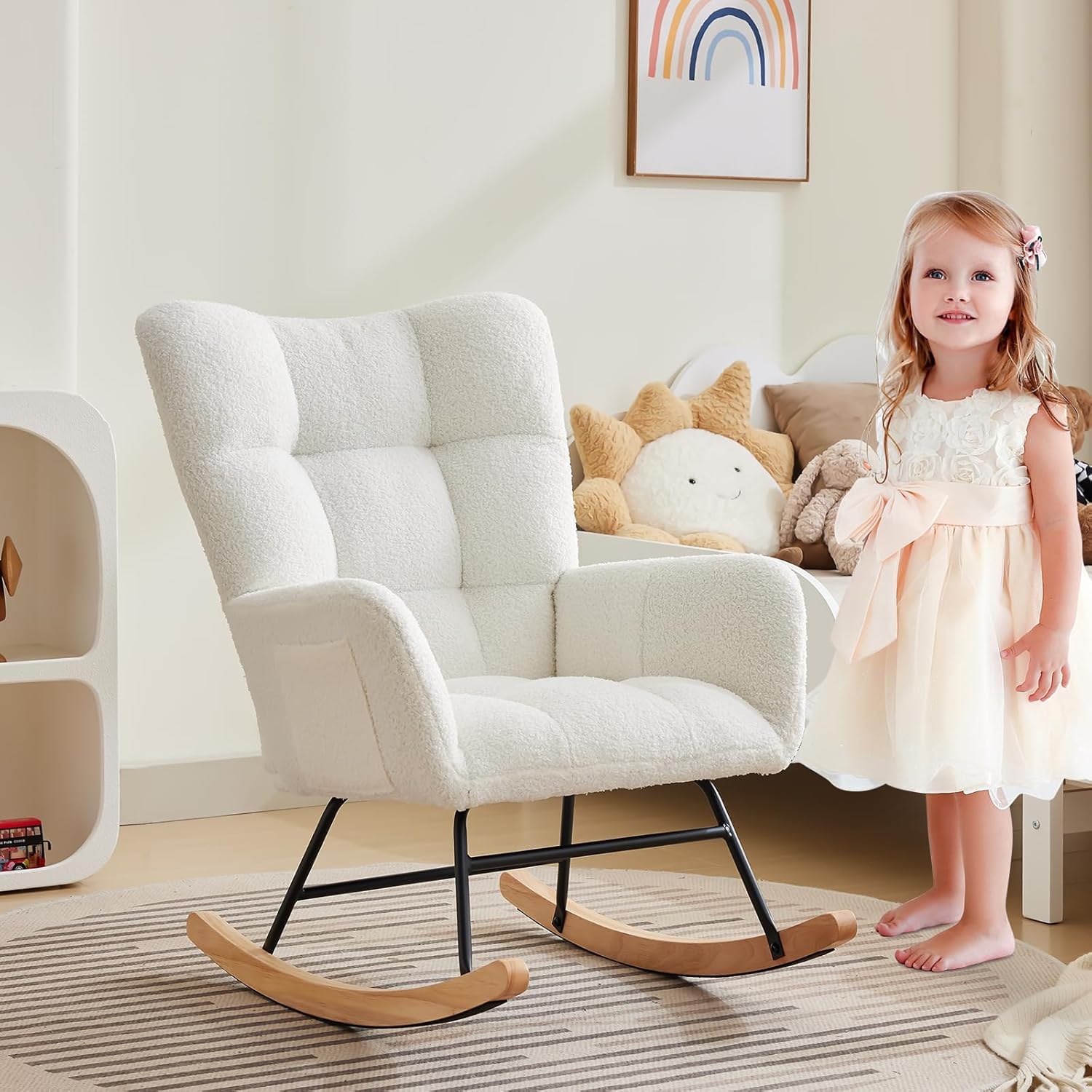 Fauteuil à bascule Garvee, fauteuil inclinable, fauteuil d'allaitement, fauteuil de salon, 90 x 65 x 90 cm, blanc
