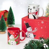 Coffret de 2 tasses de Noël Garvee, Bonhomme de neige et Pingouin, 35 cl, Céramique, Compatible micro-ondes et lave-vaisselle, Coffret cadeau, Décor festif