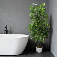 Arbre artificiel Schefflera Garvee de 120 cm avec feuilles en PEVA, facile d'entretien, pré-poté, pour l'intérieur (bureau, salon), vert