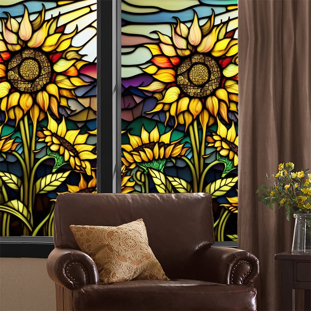 Film adhésif pour vitres Garvee, motif tournesol, adhérence statique, protection UV, 60 x 100 cm, pour la maison et le bureau