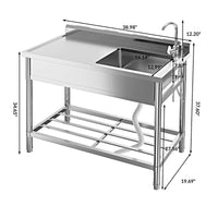 Garvee Évier sur Pied Inox 304 Double Bac avec Robinet Pivotant 360°, Évier de Cuisine Extérieur, Acier Poli, 99 × 50 cm