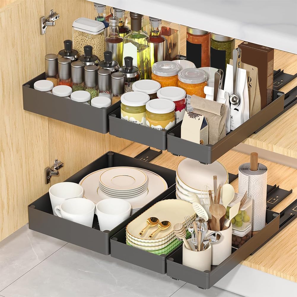 Organisateur de placard coulissant Garvee, format moyen 18 cm, tiroirs coulissants pour placards de cuisine, rangement sous évier, blanc