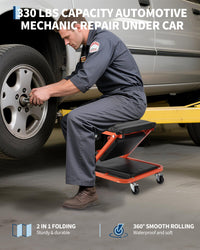 Siège d'atelier pliable Garvee 36" Z-Creeper sur roues, 2 en 1, structure en acier, ergonomique, pliable, capacité de charge de 150 kg, noir, pour la réparation automobile