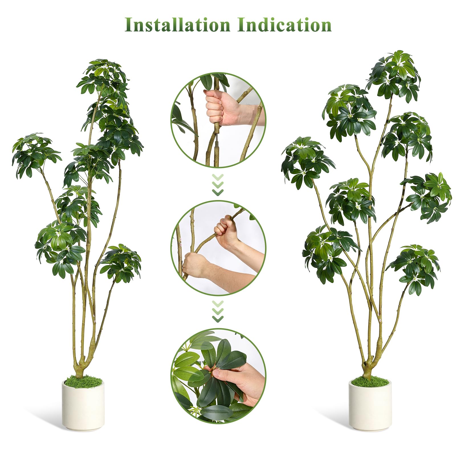 Arbre parasol artificiel Garvee de 1,83 m (6 pi) de haut, plusieurs tiges, pot en PE blanc, pour la décoration de la maison et du bureau, 178 x 70 cm (70 x 27,5 po).