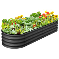 Jardinière surélevée ovale Garvee, acier galvanisé, double protection anticorrosion, fond ouvert, 137 x 61 x 46 cm, grise, terrasse de jardin