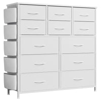 Commode Garvee blanche à 12 tiroirs en tissu avec poches latérales pour chambre et salon, robuste, légère et polyvalente
