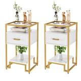 Garvee Armoire de couloir moderne 3 niveaux avec plateau verre trempé, tiroir spacieux, structure acier et bois, pieds antidérapants pour salon et chambre 40 × 40 × 78 cm
