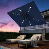 Garvee Parasol Rectangulaire Solaire LED 305 x 198 cm, Manivelle, Inclinaison Bouton-Poussoir, 6 Baleines Robustes, Jardin, Terrasse, Piscine, Bleu Marine - Bleu Marine