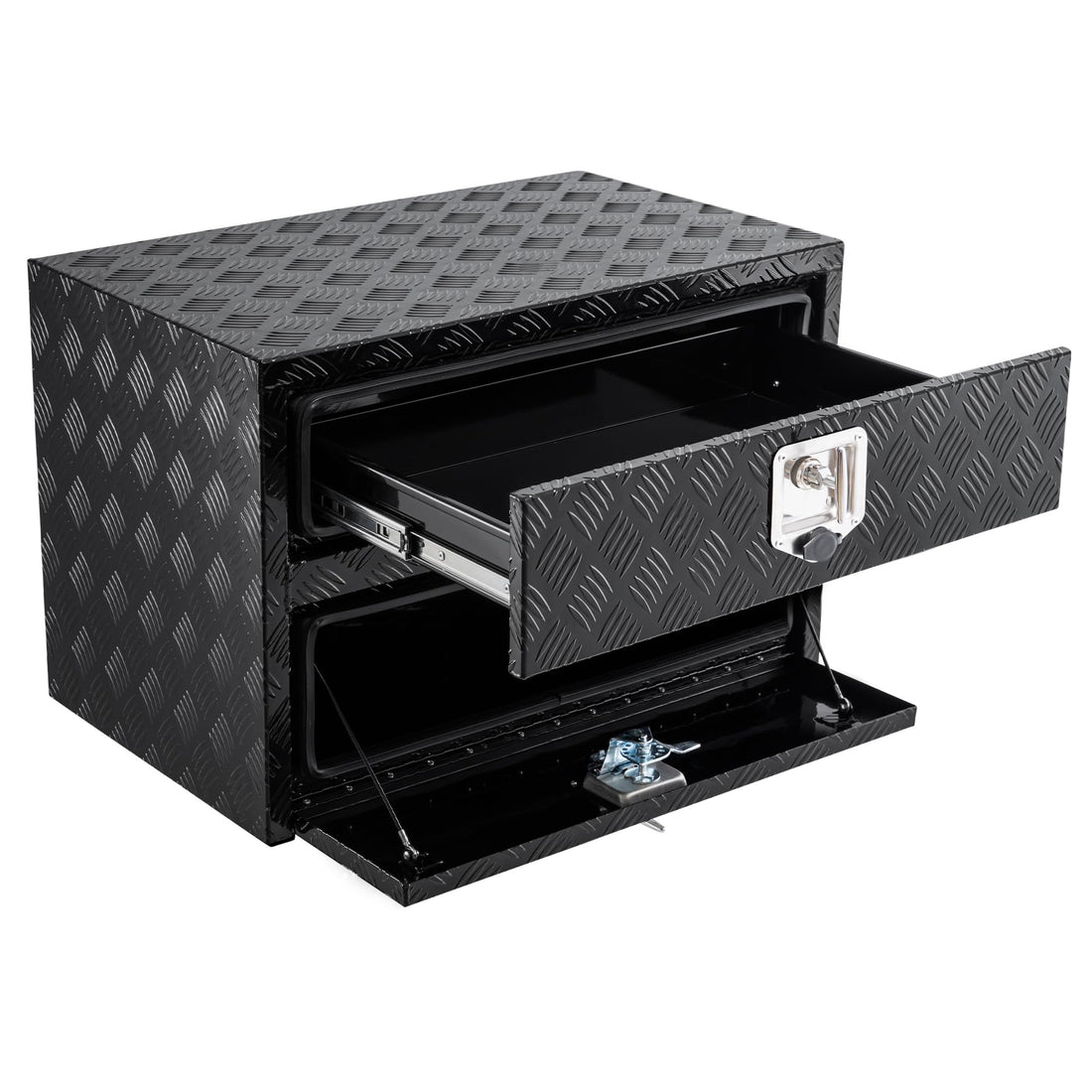 Coffre à outils Garvee 24 pouces en aluminium avec tiroir, organisateur à deux niveaux, étanche, montage sous plancher, pour camionnette, VR, remorque, argent