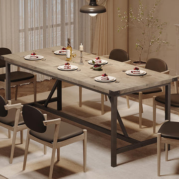 Table de salle à manger rectangulaire Garvee pour 6 à 8 personnes, structure robuste en MDF et acier, style industriel, gris rétro, idéale pour les salles à manger et les grands espaces.