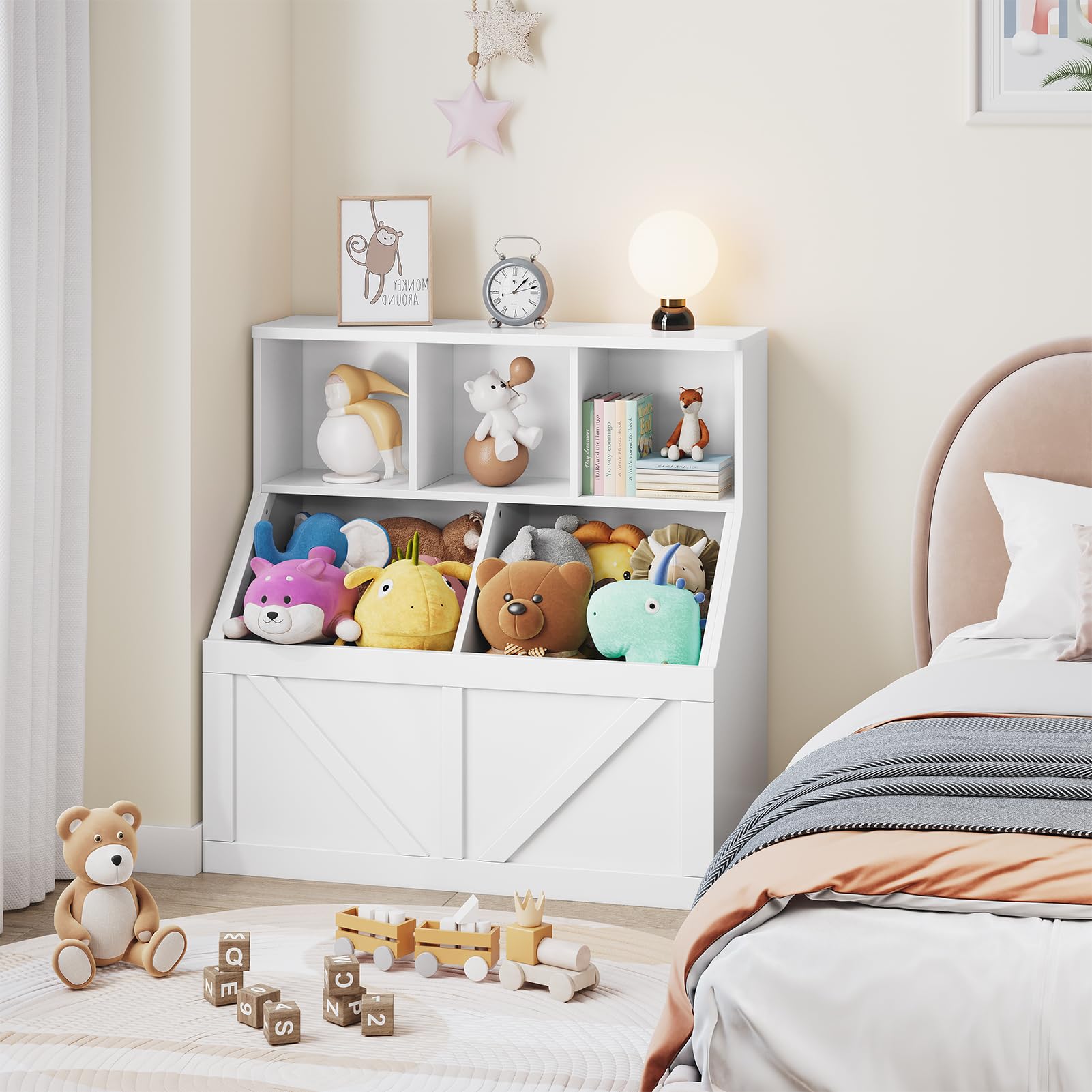 Étagère pour enfants Garvee avec rangement pour livres et jouets, multifonctionnelle, stable et sûre, en MDF blanc, idéale pour la salle de jeux ou la chambre d'enfant, 90 x 42 x 92 cm