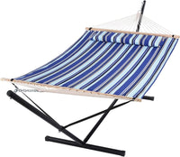Hamac d'extérieur Garvee pour 2 personnes avec structure métallique pour jardin et balcon, large, en coton, supporte jusqu'à 204 kg, montage facile