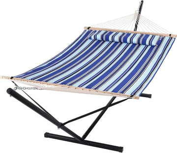 Hamac d'extérieur Garvee pour 2 personnes avec structure métallique pour jardin et balcon, large, en coton, supporte jusqu'à 204 kg, montage facile
